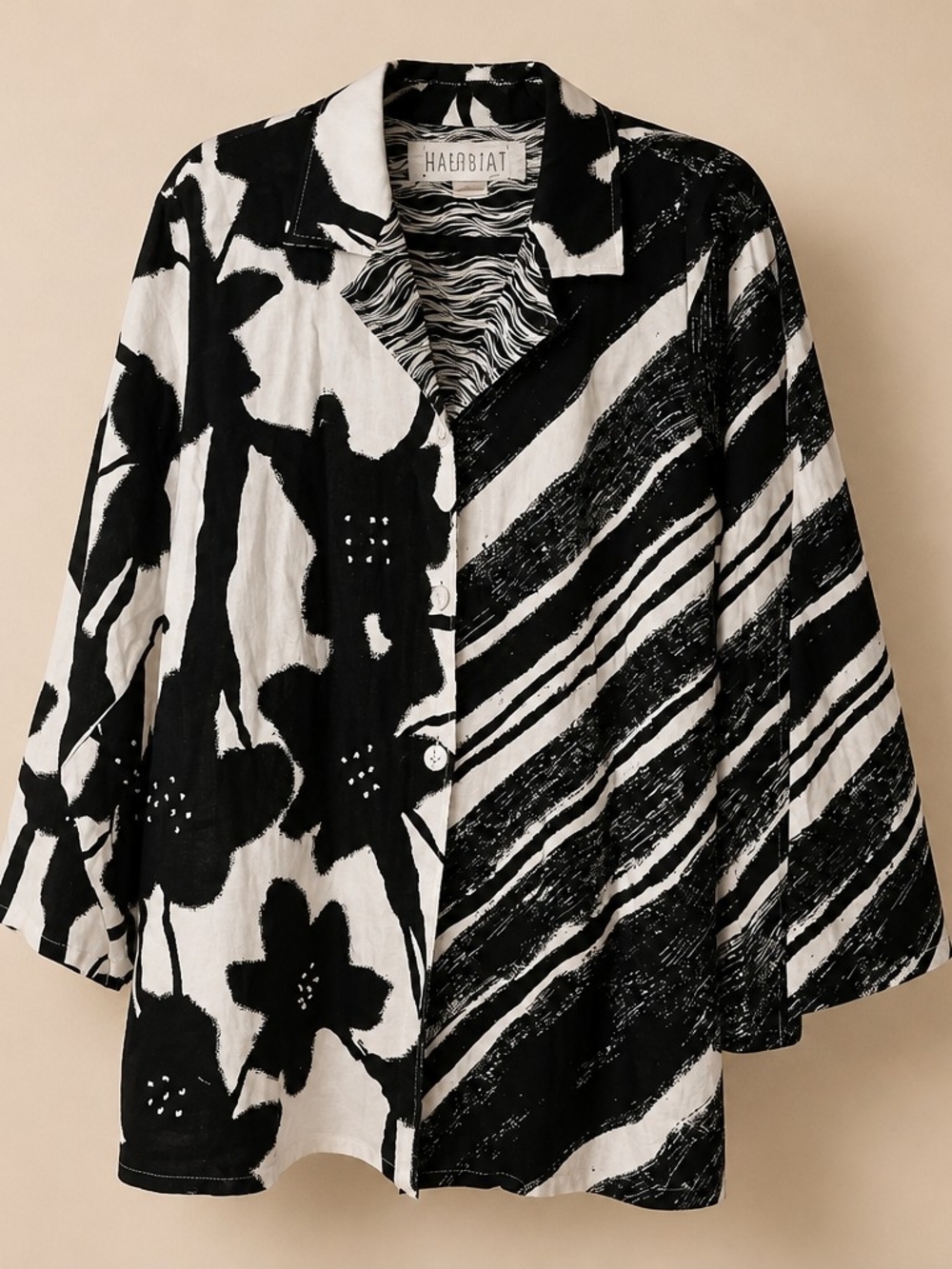 Vintage David Dart Abstract Graphic Print 100% Linen Jacket Shirt XL